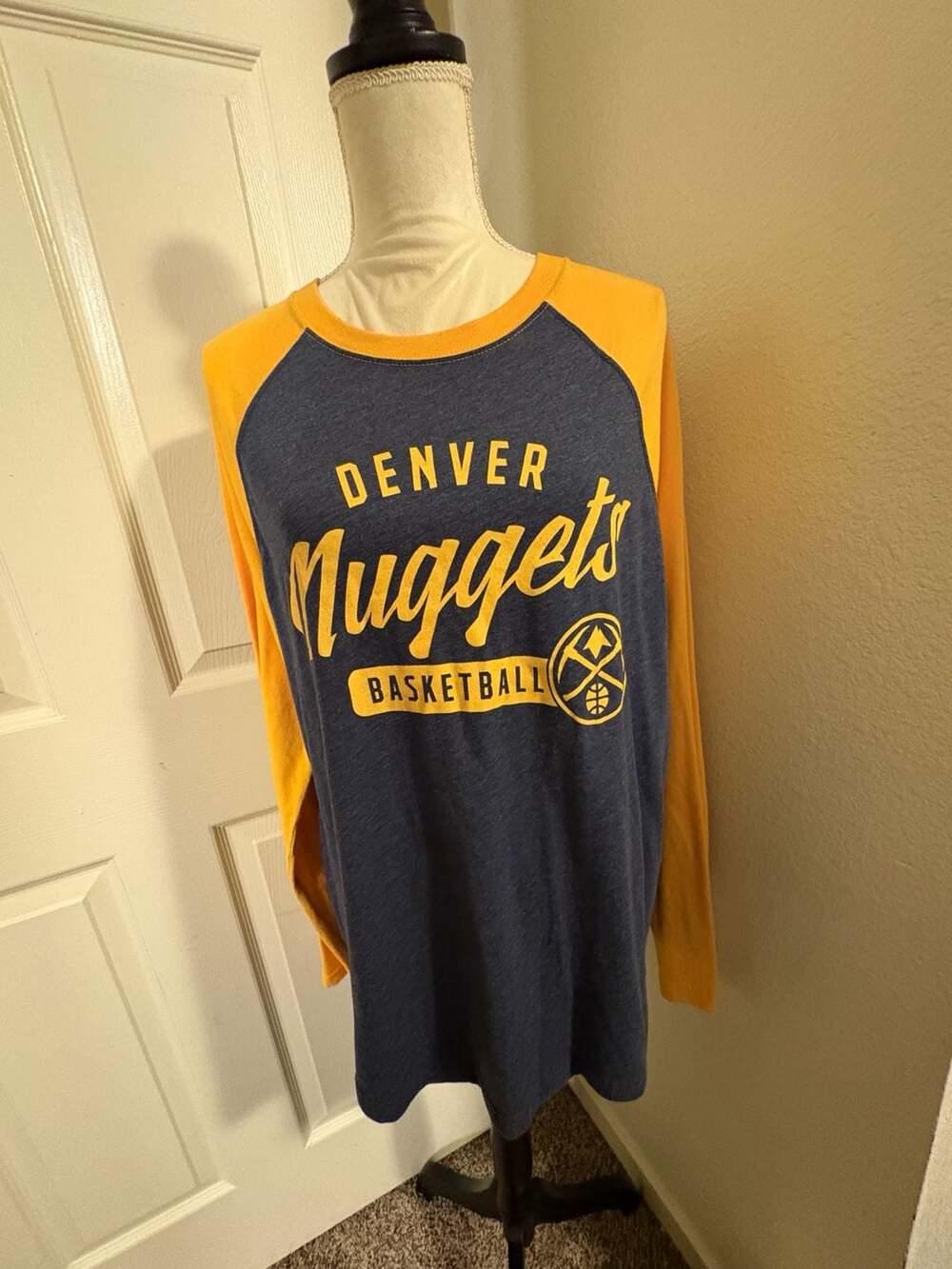 NBA Denver Nuggets Mens Long Sleeve Raglan T-Shirt Blue Yellow